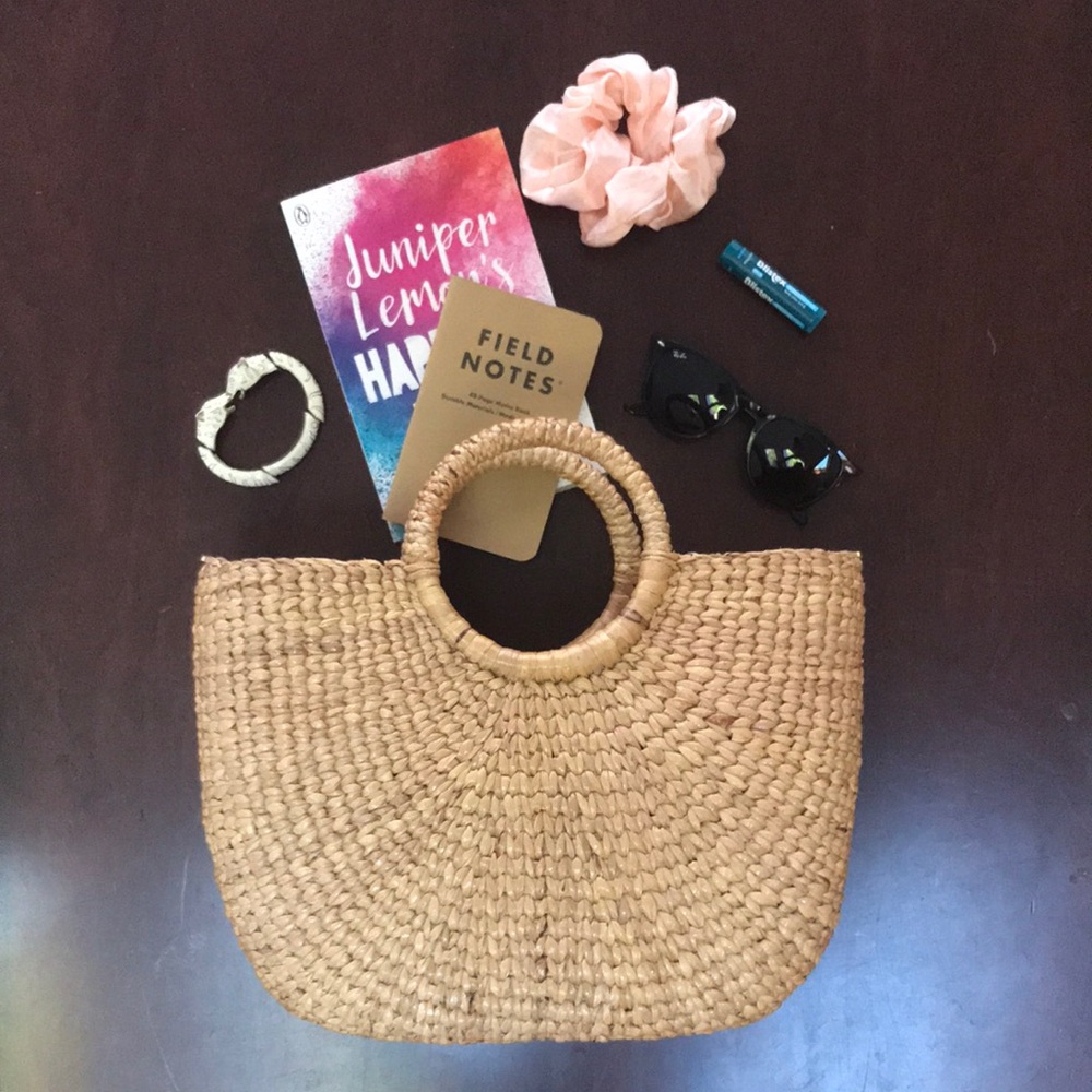 Blonde Woven Raffia Straw Tote Bag - Large